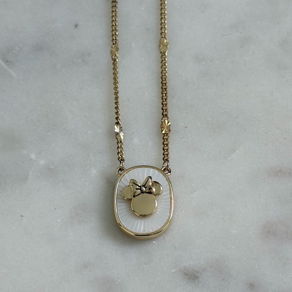 Disney Minnie Mouse White and Gold Oval Necklace